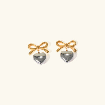 [Royal Vicky]Rowanne Two Tone French Knot Heart Earrings