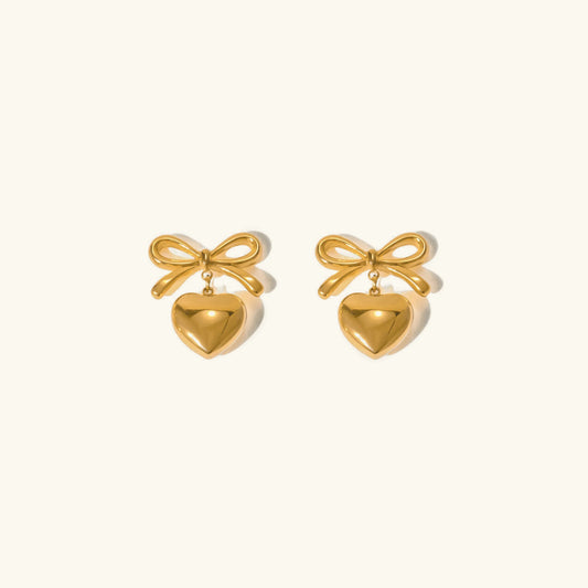 [Royal Vicky]Rowanne French Knot Gold Heart Earrings