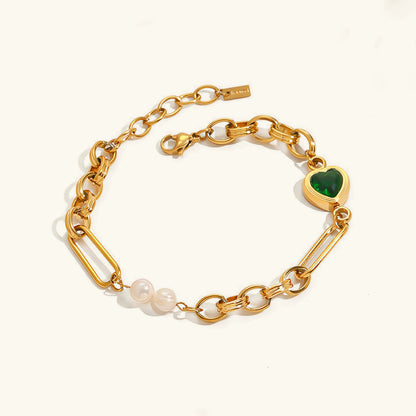 [Royal Vicky]Melanie Emerald Pearl Bracelet
