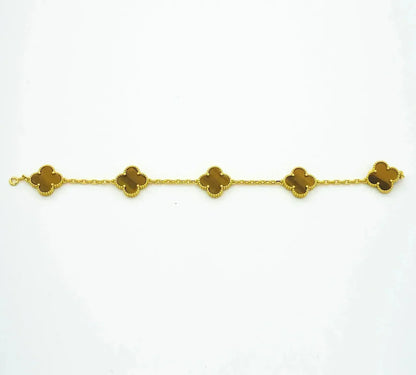 [Vicky] CLOVER 5 MOTIFS TIGER EYE BRACELET COLLECTION