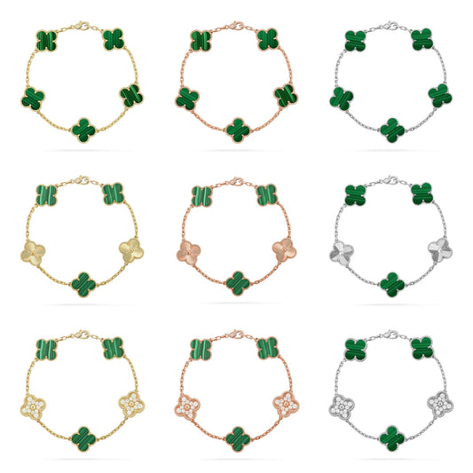 [Vicky] CLOVER 5 MOTIF MALACHITE BRACELET COLLECTION