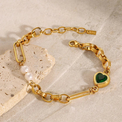 [Royal Vicky]Melanie Emerald Pearl Bracelet