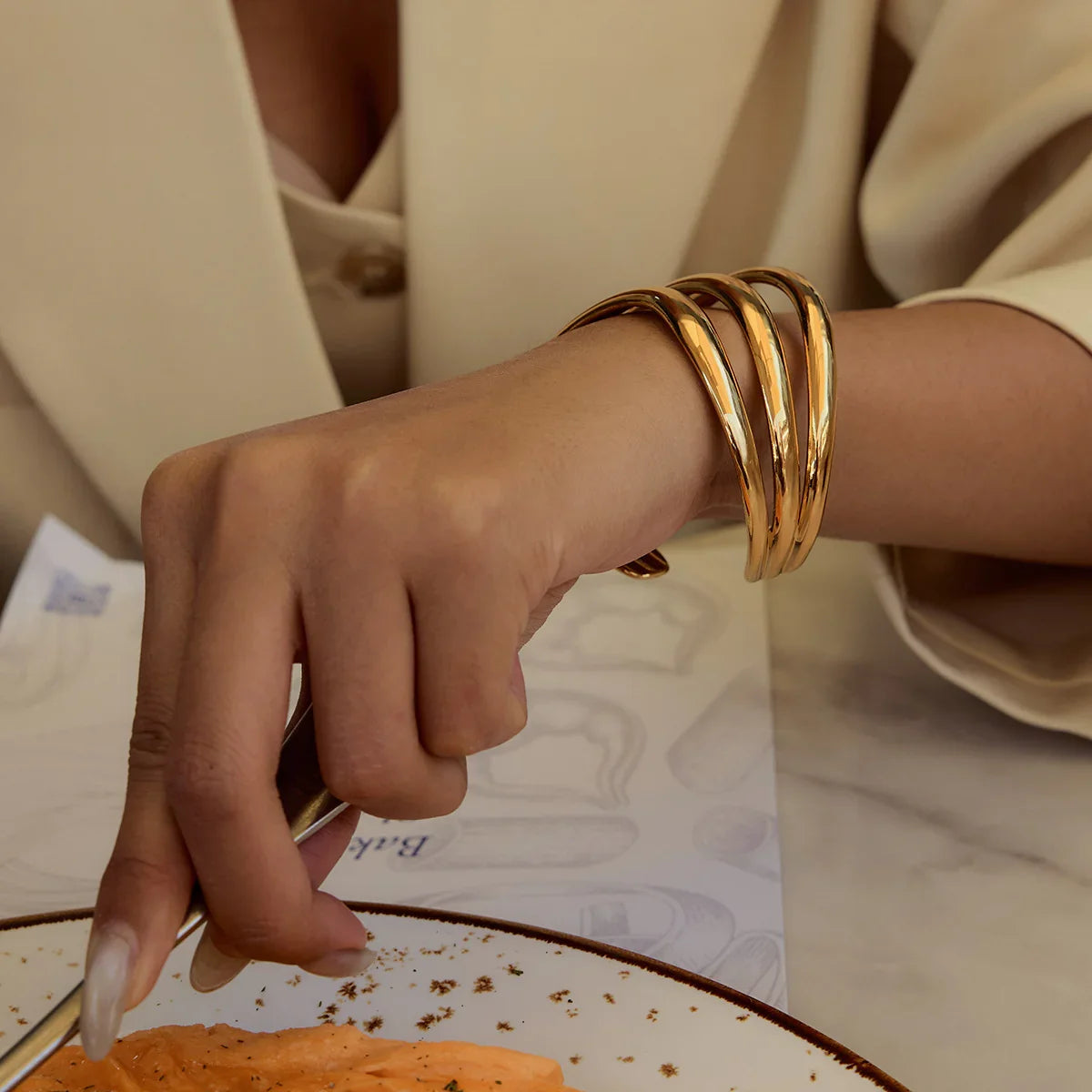 [Royal Vicky]Meredith Triple Layer Gold Bangle