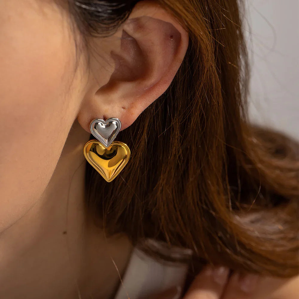 [Royal Vicky]Zofia Two Tone Heart Earrings