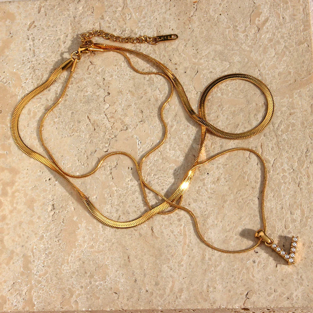 [Royal Vicky]Fiona Layered Gold Initial Letter Necklace