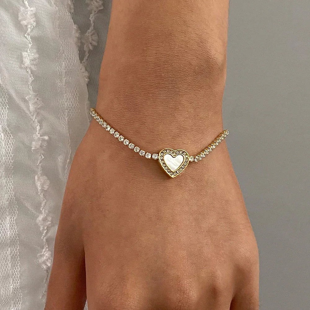 [Royal Vicky]Cameron Diamond Heart Tennis Bracelet