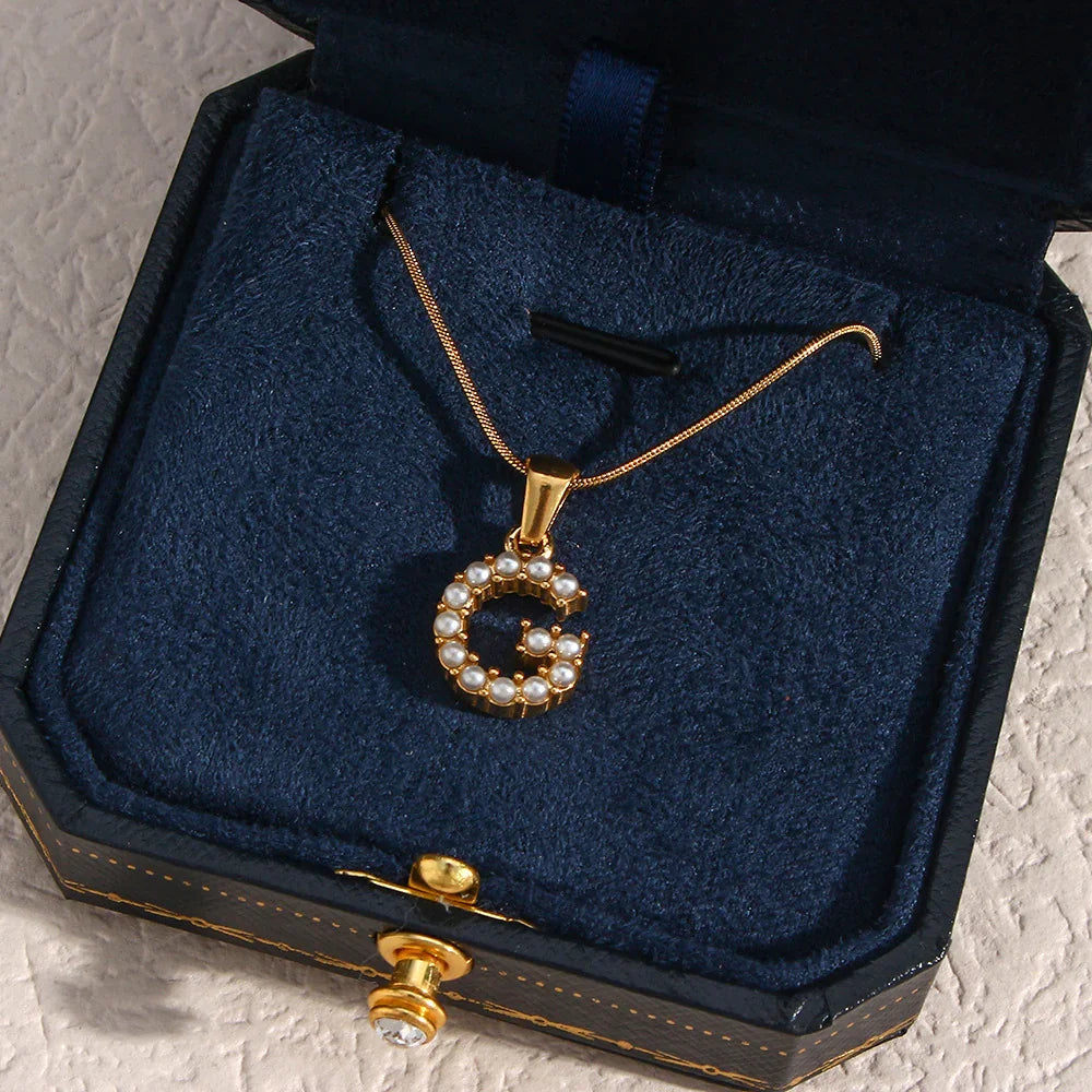 [Royal Vicky]Augustine Initial Letter Pearl Necklace