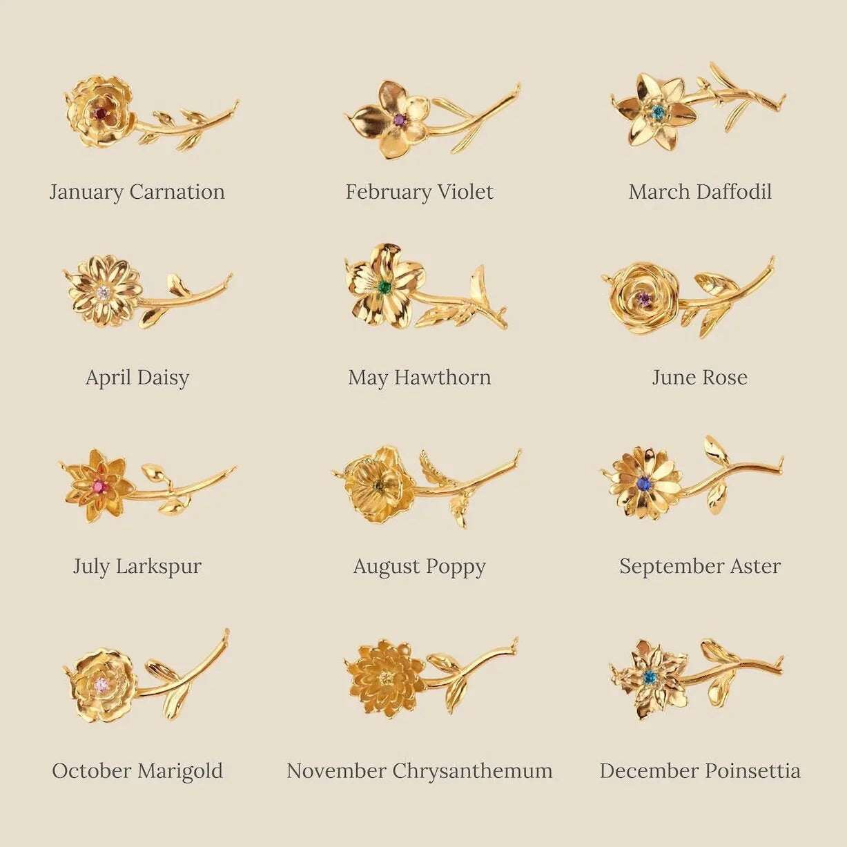 [Royal Vicky]Maribelle Birth Flower Gold Necklace