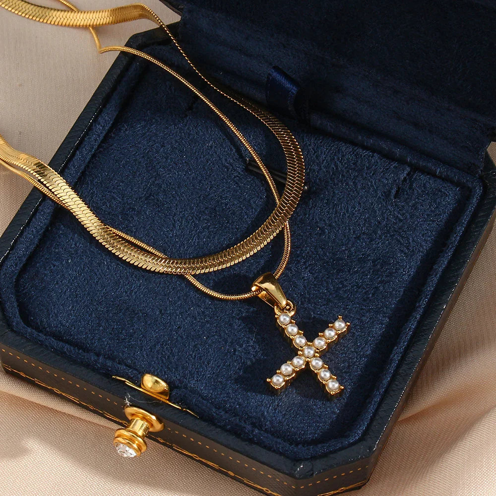 [Royal Vicky]Fiona Layered Gold Initial Letter Necklace