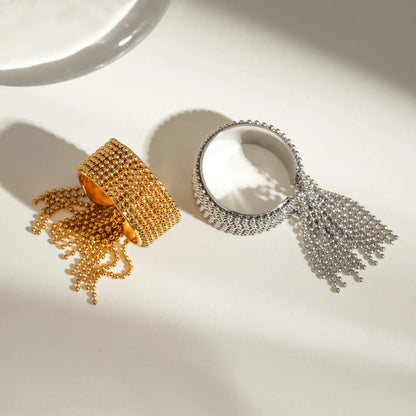 [Royal Vicky]Krystelle Gold Tassel Ring