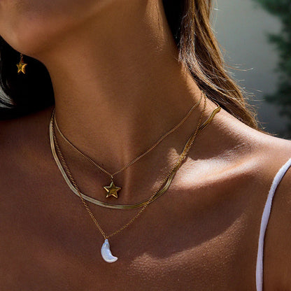 [Royal Vicky]Cirra Sun & Moon Layered Gold Necklace
