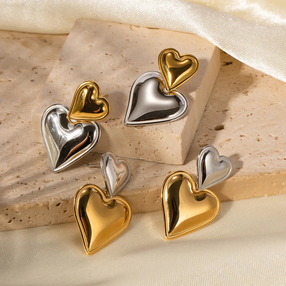 [Royal Vicky]Zofia Two Tone Heart Earrings