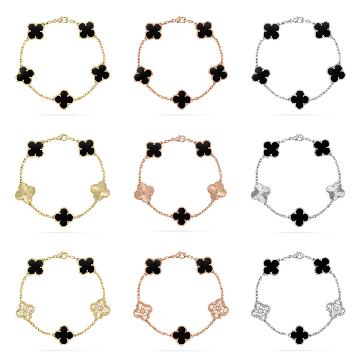 [Vicky] CLOVER 5 MOTIF ONYXS BRACELET COLLECTION