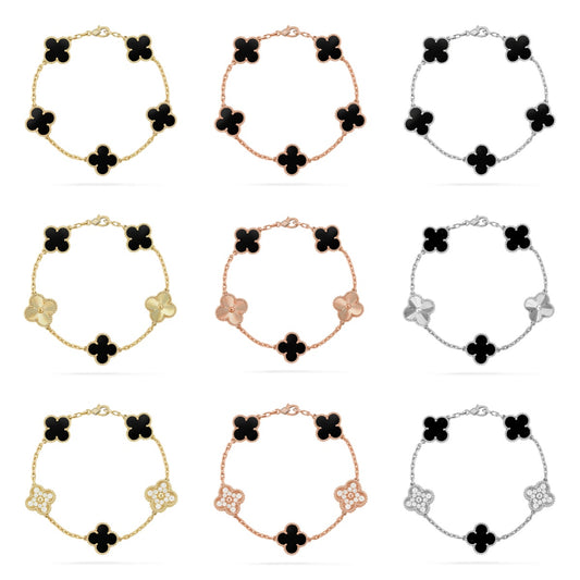 [Vicky] CLOVER 5 MOTIF ONYXS BRACELET COLLECTION