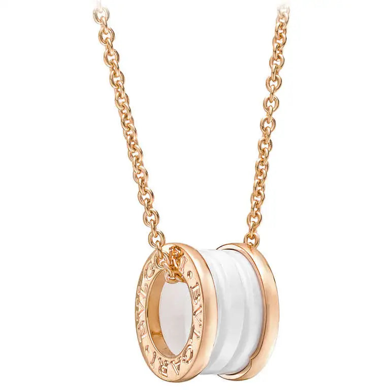 [Vicky]ZERO 1 WHITE CERAMIC PINK GOLD DIAMOND NECKLACE