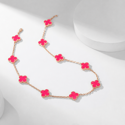 [Vicky]NEW CLOVER 10 MOTIFS PINK ENAMEL NECKLACE