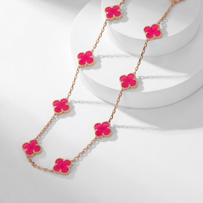 [Vicky]NEW CLOVER 10 MOTIFS PINK ENAMEL NECKLACE