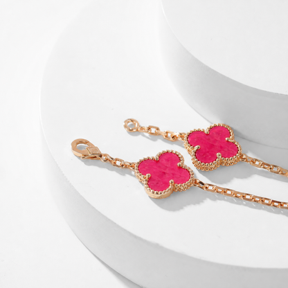[Vicky]NEW CLOVER 10 MOTIFS PINK ENAMEL NECKLACE