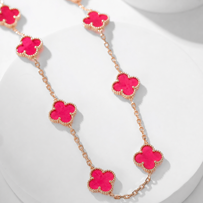 [Vicky]NEW CLOVER 10 MOTIFS PINK ENAMEL NECKLACE