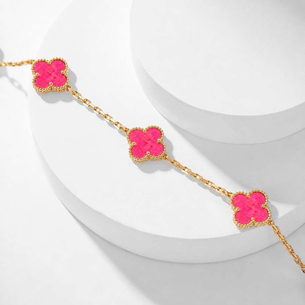 [Vicky]NEW CLOVER 10 MOTIFS PINK ENAMEL NECKLACE