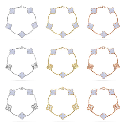 [Vicky] CLOVER 5 MOTIF PURPLE CHALCEDONY BRACELET COLLECTION