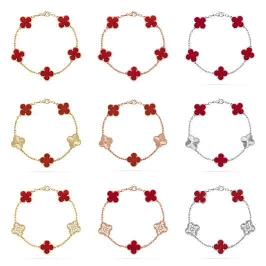 [Vicky] CLOVER 5 MOTIF RED CORNELIAN BRACELET COLLECTION