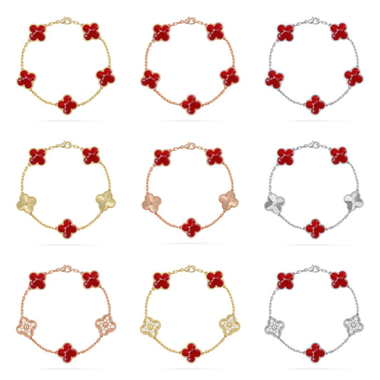 [Vicky]CLOVER 5 MOTIF RED PATTERN BRACELET COLLECTION
