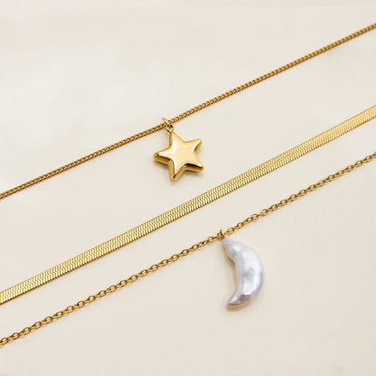 [Royal Vicky]Cirra Sun & Moon Layered Gold Necklace