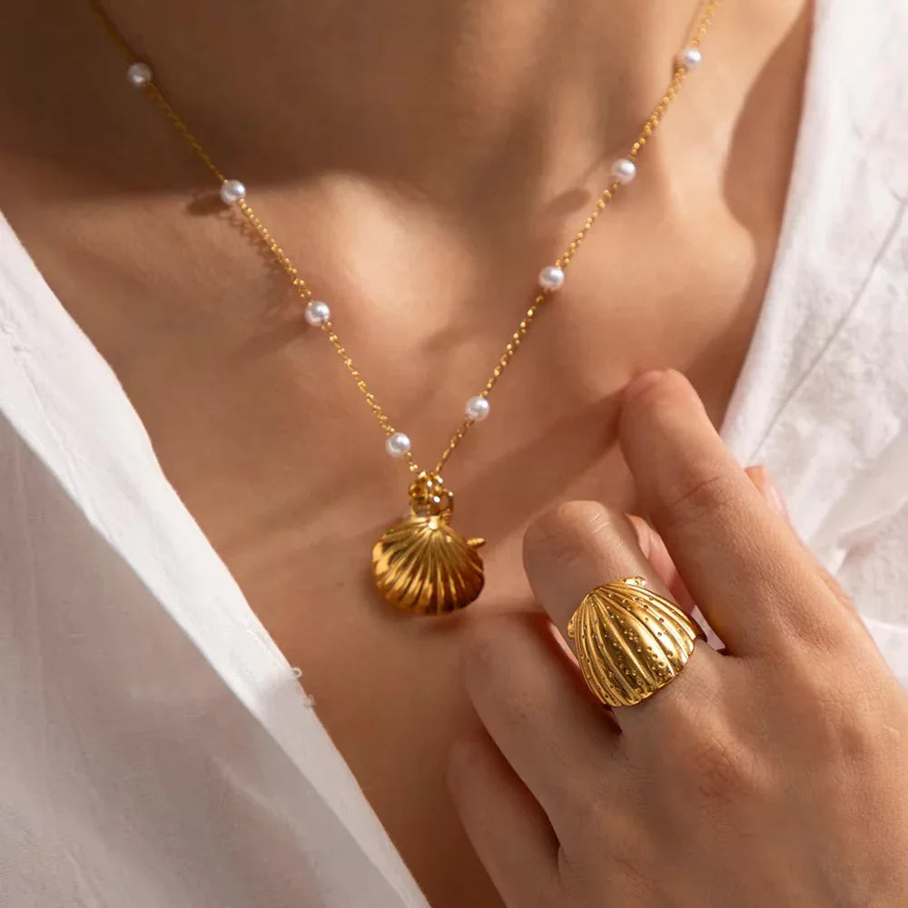 [Royal&Vicky]Aloha Gold Muschelring