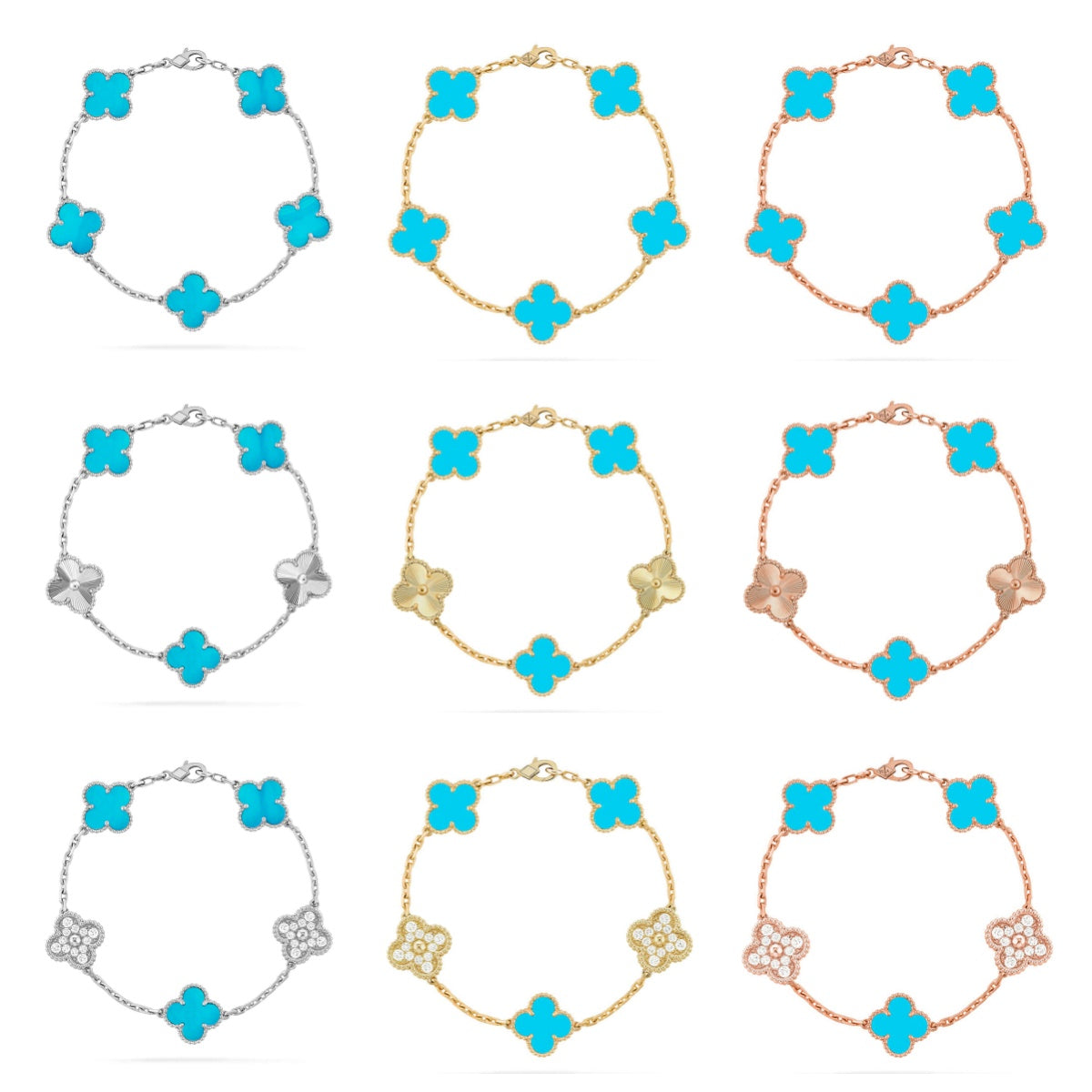[Vicky] CLOVER 5 MOTIF TURQUOISE BRACELET COLLECTION