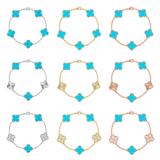 [Vicky] CLOVER 5 MOTIF TURQUOISE BRACELET COLLECTION