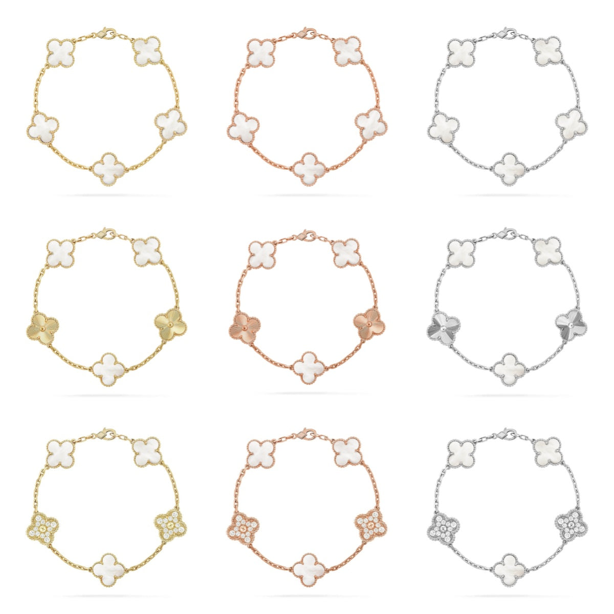 [Vicky]CLOVER WHITE PEARL MOP 5 MOTIF BRACELET COLLECTION