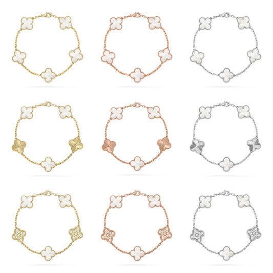 [Vicky]CLOVER WHITE PEARL MOP 5 MOTIF BRACELET COLLECTION