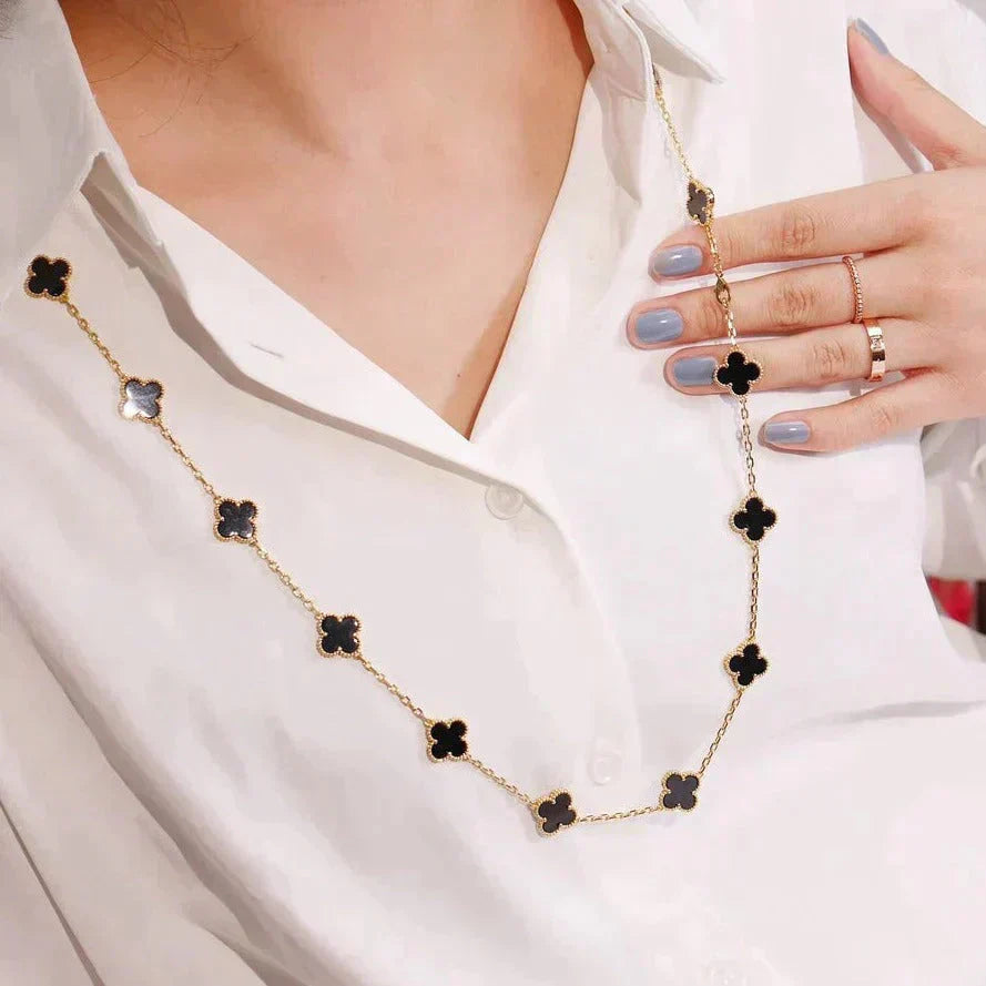 [Vicky]CLOVER 20 MOTIFS ONYX NECKLACE