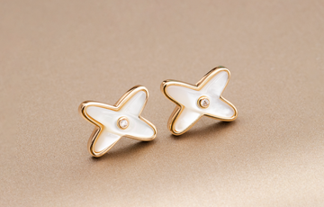 [Royal&Vicky]JEUX DE WHITE MOP ROSE GOLD DIAMOND EARRINGS