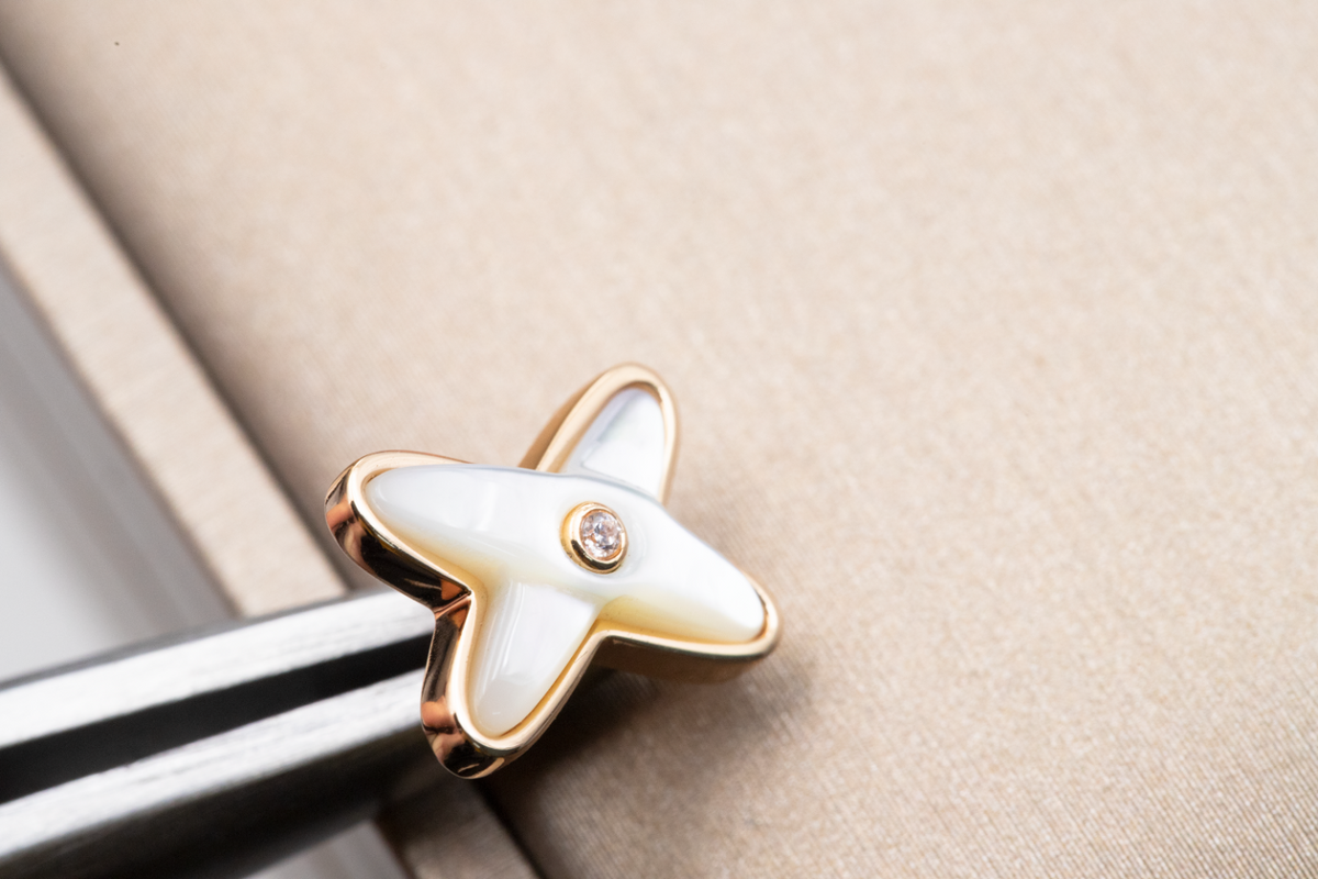 [Royal&Vicky]JEUX DE WHITE MOP PINK GOLD DIAMOND EARRINGS