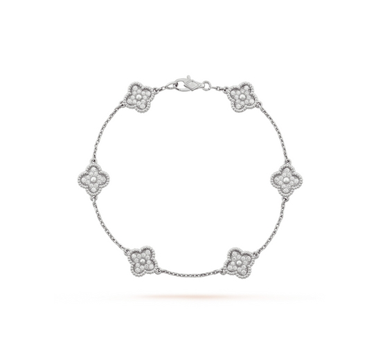 [Vicky]CLOVER 6 MOTIF SILVER DIAMOND BRACELET