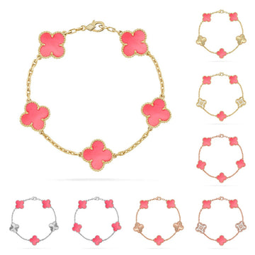 [Royal&Vicky]LUCKY CLOVER 5-MOTIF BRACELET - PINK MOTHER-OF-PEARL COLLECTION