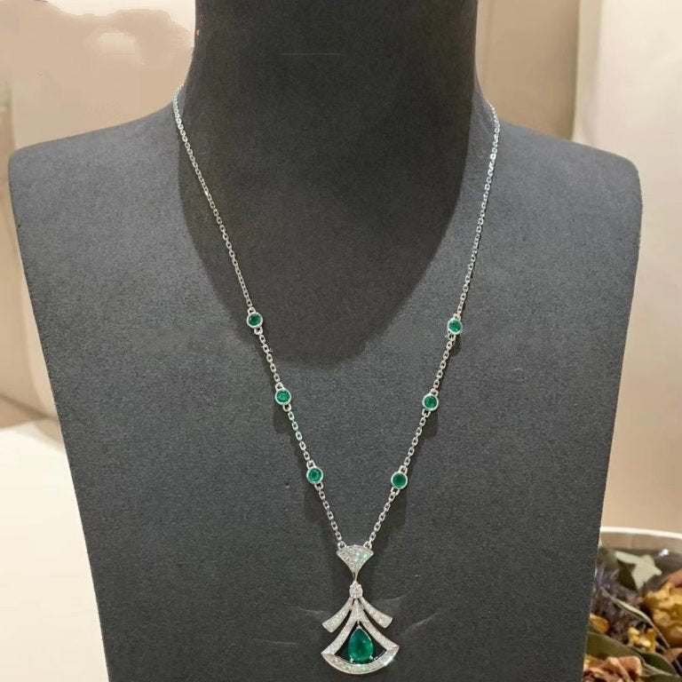 [Vicky]DREAM NECKLACE MALACHITE DIAMOND SILVER