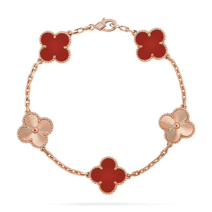 [Vicky] CLOVER 5 MOTIF RED CORNELIAN BRACELET COLLECTION