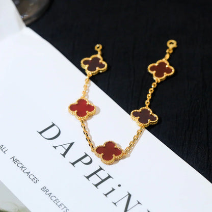 [Vicky] CLOVER 5 MOTIF RED CORNELIAN BRACELET COLLECTION