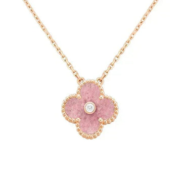 [Royal&Vicky]CLOVER 15MM DIAMOND RHODONITE NECKLACE