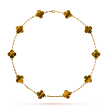 [Royal&Vicky]CLOVER 10 MOTIFS TIGER EYE NECKLACE
