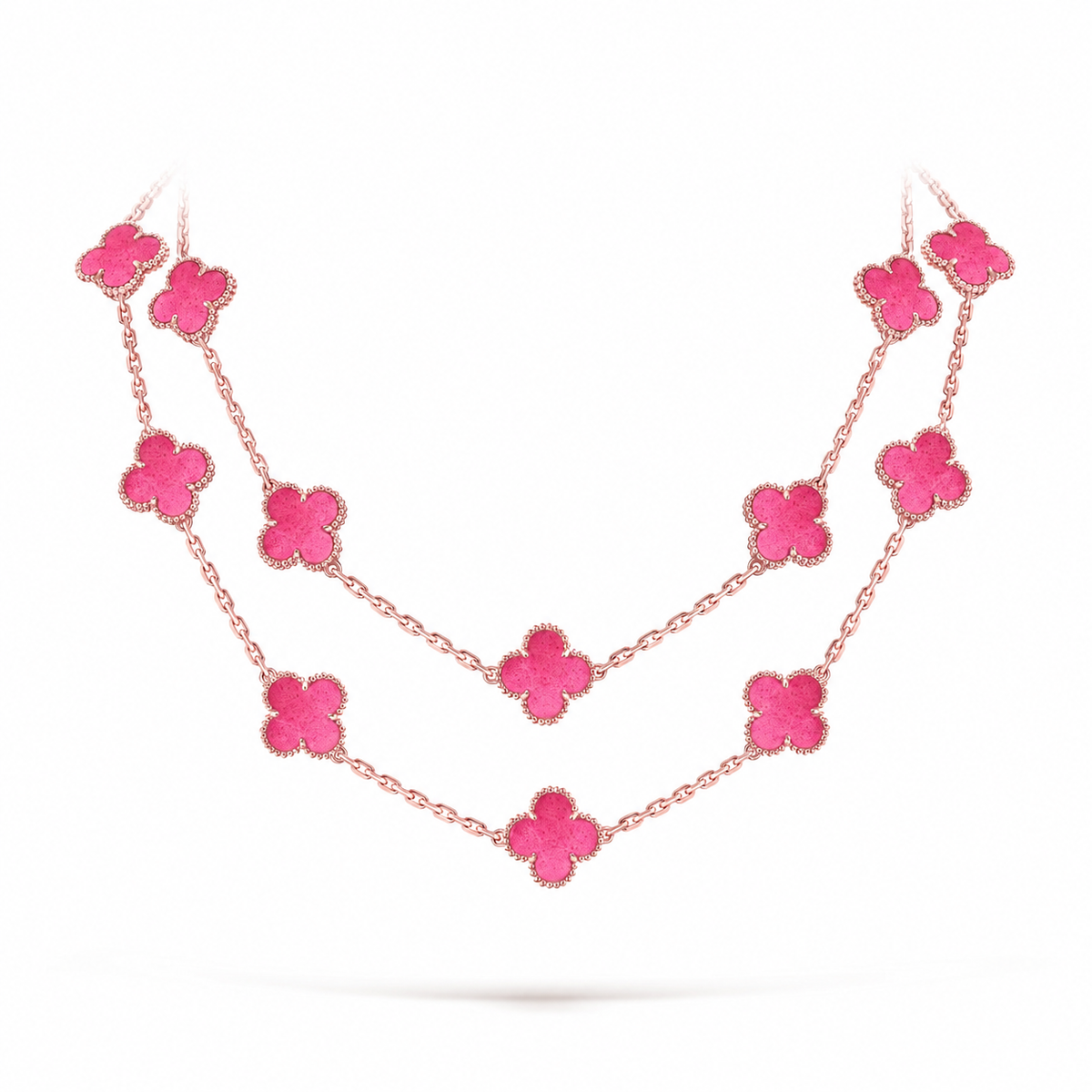 [Vicky] NEW CLOVER 20 MOTIFS PINK ENAMEL NECKLACE