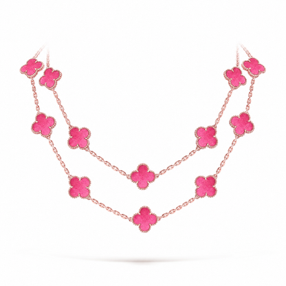 [Vicky] NEW CLOVER 20 MOTIFS PINK ENAMEL NECKLACE
