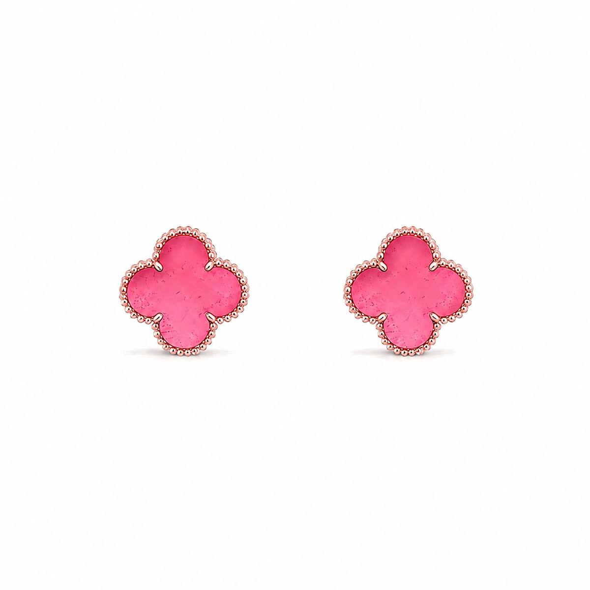 [Vicky]NEW CLOVER 15MM PINK ENAMEL STUD EARRINGS