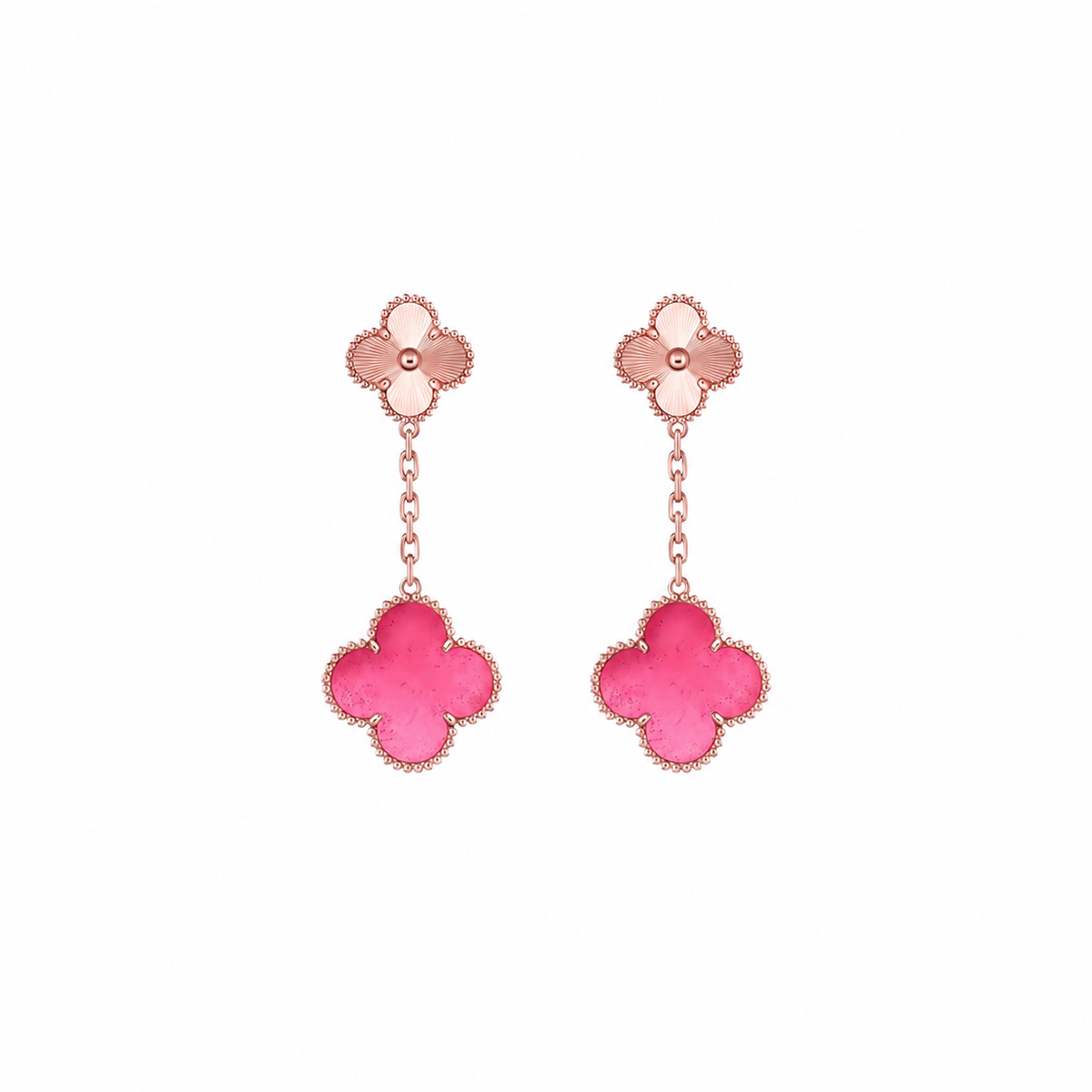 [Vicky]NEW CLOVER 2 MOTIF PINK ENAMEL EARRINGS