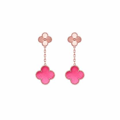 [Vicky]NEW CLOVER 2 MOTIF PINK ENAMEL EARRINGS