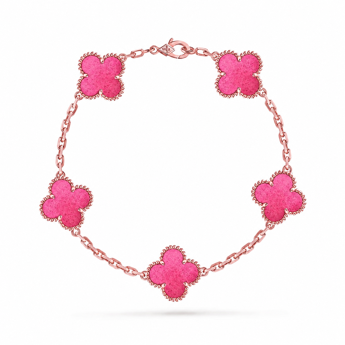 [Vicky]NEW CLOVER 5 MOTIFS PINK ENAMEL BRACELET