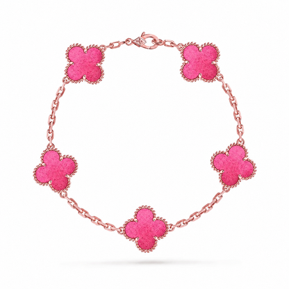[Vicky]NEW CLOVER 5 MOTIFS PINK ENAMEL BRACELET